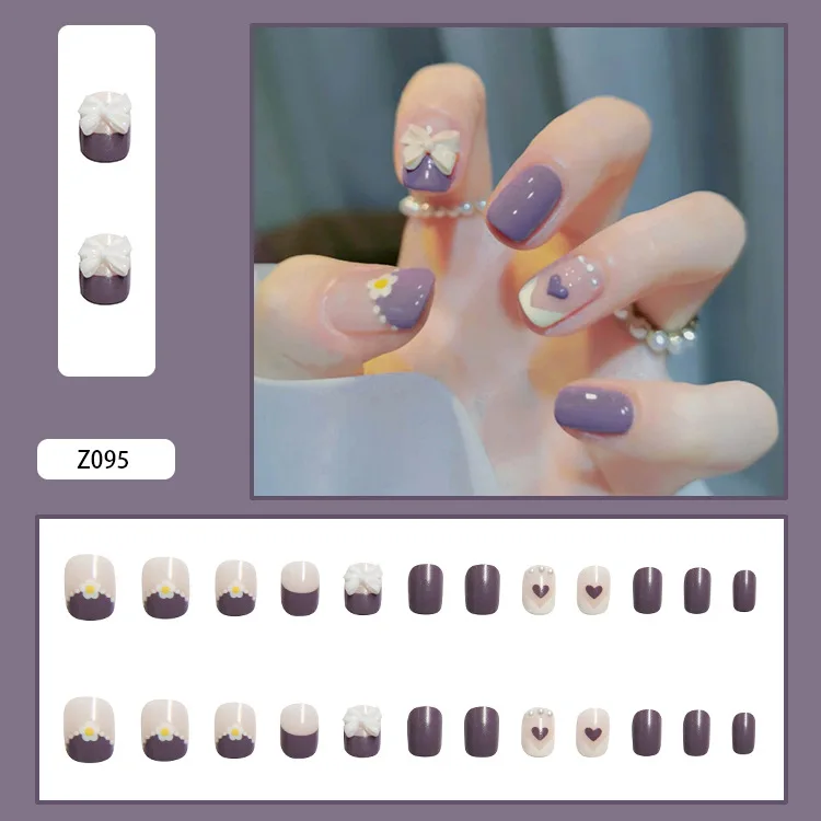 

24pcs Pearl Inlaid Nail Patch Glue Type Removable Short Paragraph Fashion Manicure Save Time False Nail Patch HJL2019