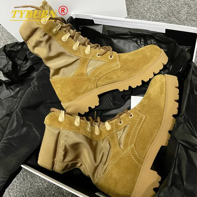 

2022tyburn New Lace-up Martin Boots Women's Casual Mid-calf Leather Boots Brown Cow Suede Retro Cowboy Rider Boots Botas Mujer