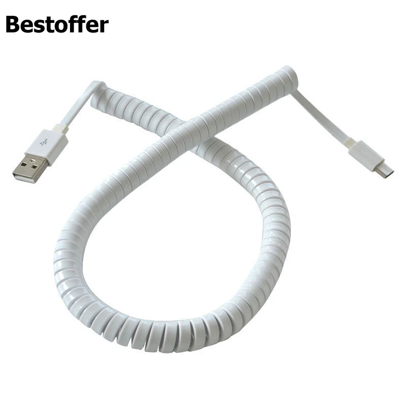 10 футов Белый USB-C к USB2.0 A штекер адаптера синхронизации данных спиральный плоский
