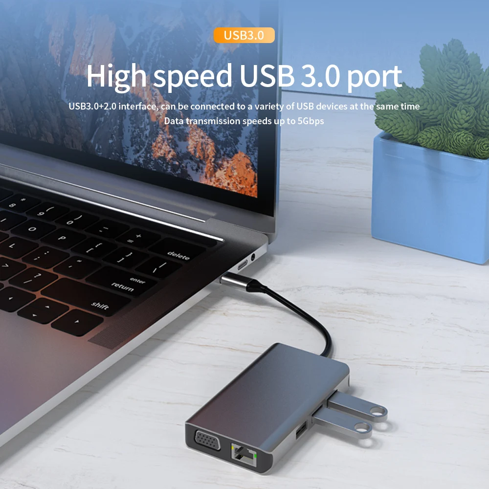 

BX10A 10 in 1 Type C 4K 1080P Type C HDMI-Compatible + VGA USB C Hub Adapter Support SD/TF Portable for Andorid Phone Computer