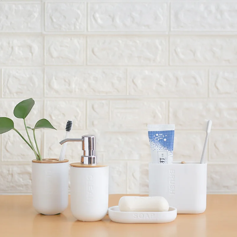 

Toiletry Set Lotion Bottle Toothbrush Mouthwash Cup Holder Soap Box A Piece Household Bamboo Bathroom Supplies Lotion Dispenser