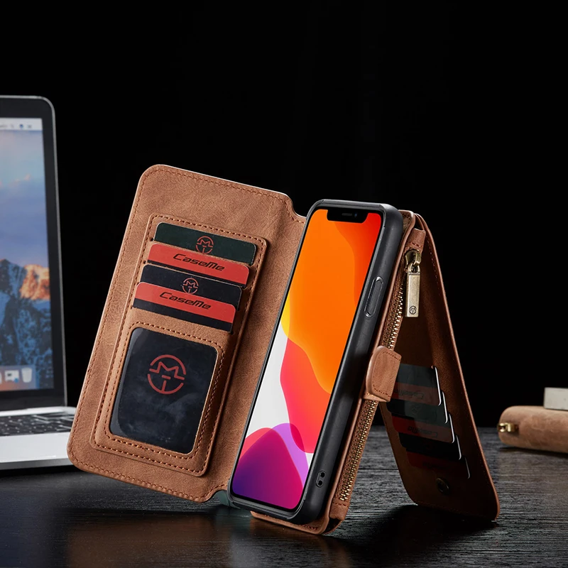 14 держатель для карт, кожаный чехол для iPhone 11 Pro Max, кошелек на молнии, Магнитная задняя крышка, флип-чехол для телефона, для iPhone X, XR, XS Max