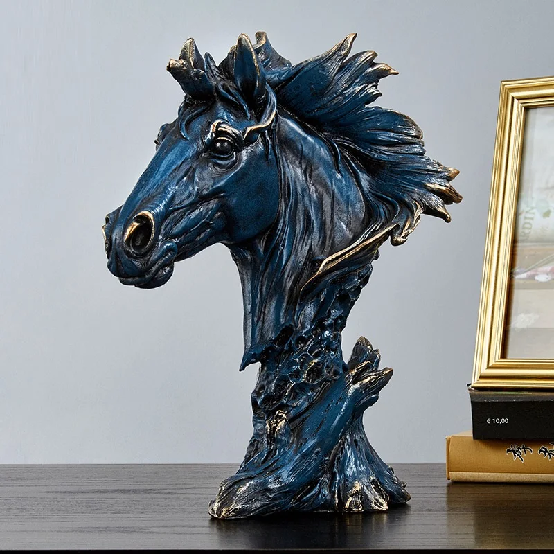 

AMERICAN LUCKY HORSE'S HEAD STATUE CREATIVE ANIMAL HORSE ART SCULPTURE DECORATION RESIN ART&CRAFT NORDIC HOME DECORATION R4570