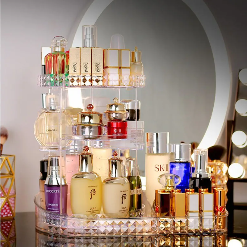 Прозрачная коробка для хранения косметики органайзер с поворотом на 360 градусов