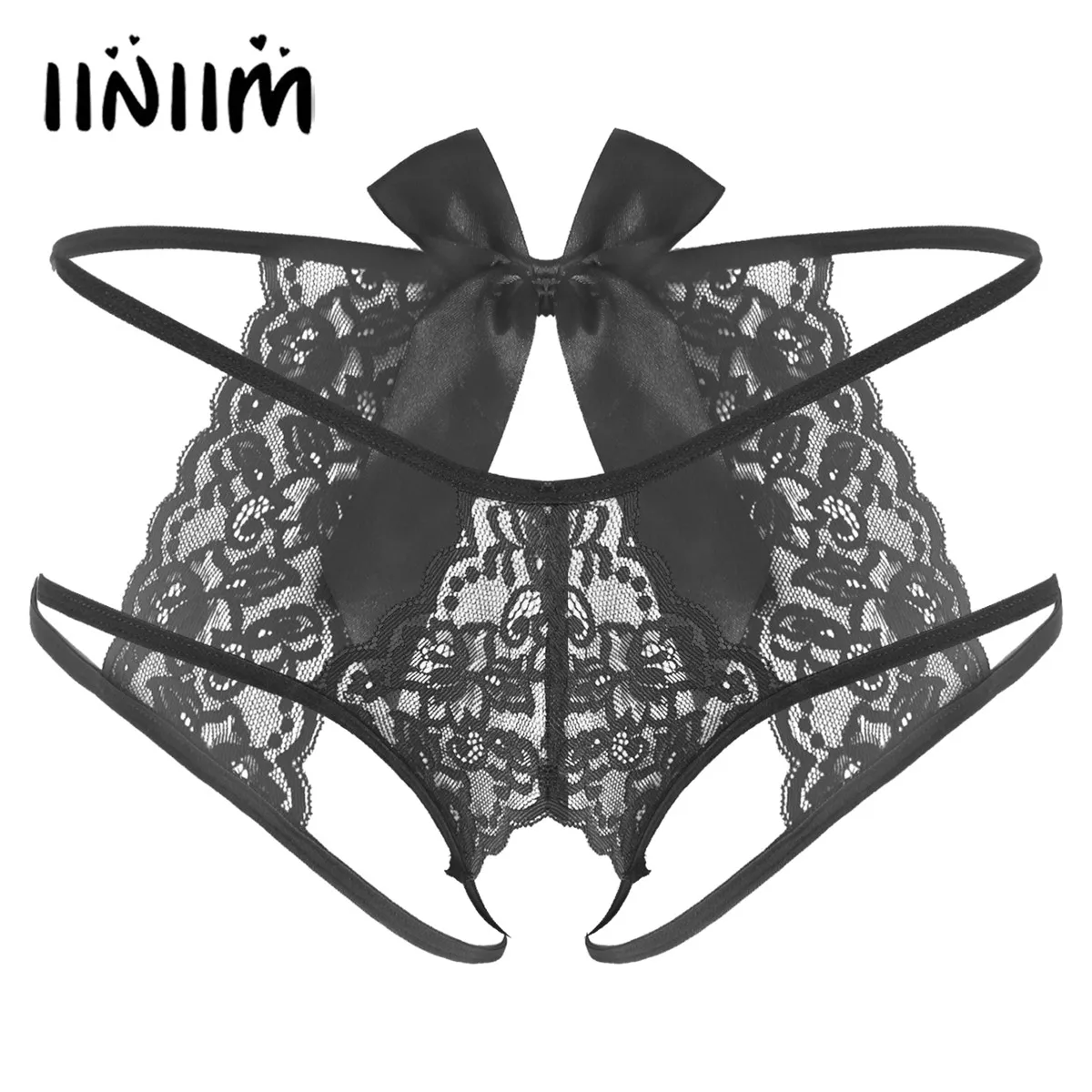 

Мужские трусы стринги с заниженной талией, черные прозрачные кружевные стринги с заниженной талией, Т-образным вырезом и бантом на спине, ни...