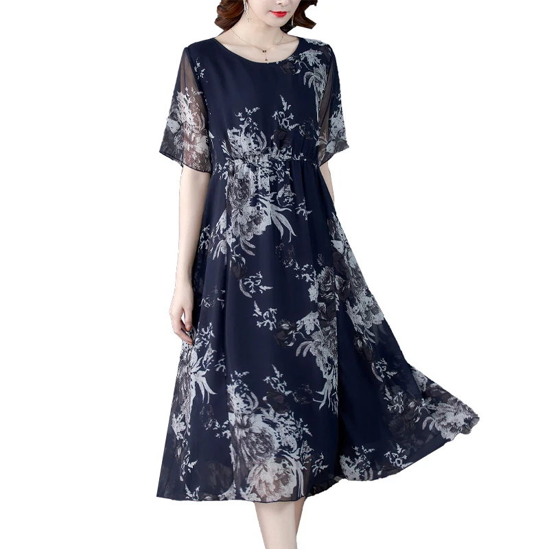 

High-end chiffon dress women short sleeve 2020 summer new fashion French elegant banquet long dress M-4XL
