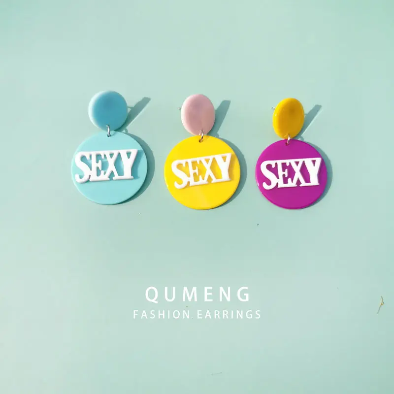 QUMENG новые уникальные сексуальные геометрические серьги гвоздики ярких цветов