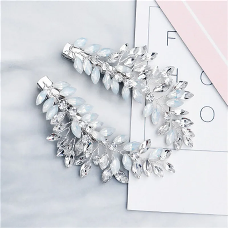 2Pcs Crystal Leaf Hairpin Women Jewelry Wedding Accessories Ziron Bridal Special Design Hair Clip Fashion Gift For Girls | Свадьбы и