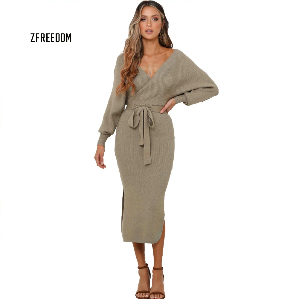 ZFREEDOM 2020 Новый женский осенне зимний элегантный Однотонный свитер с длинным