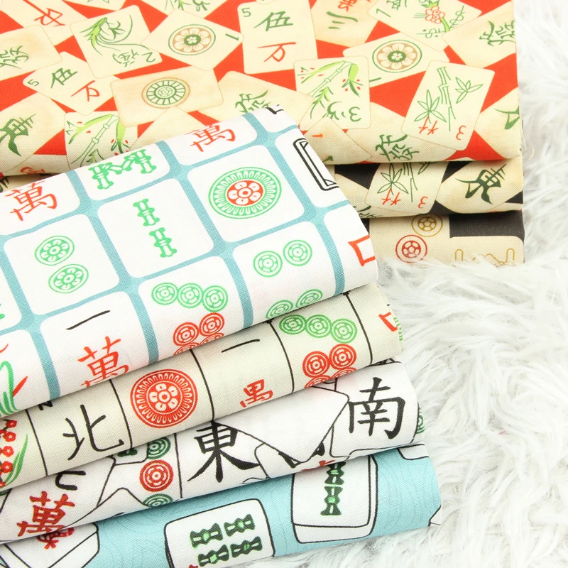 

Half Yard Plain Cotton Fabric With Mahjong Print, Handmade DIY Bag Garment Dress Cloth 100% Cotton CR-751