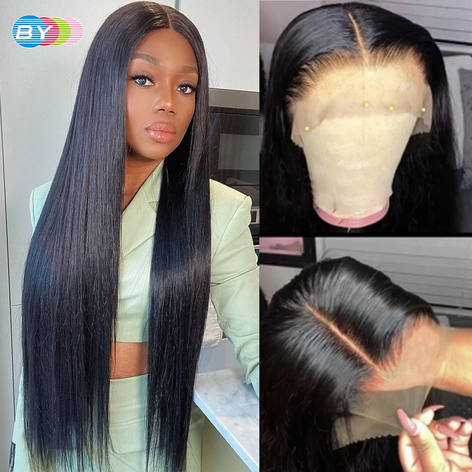 Osso em Linha Dianteira do Laço Brasileiro em Linha Perucas de Cabelo Humano para a Parte Média do Laço Polegada Longo Reta Peruca Frontal Remy 32 34