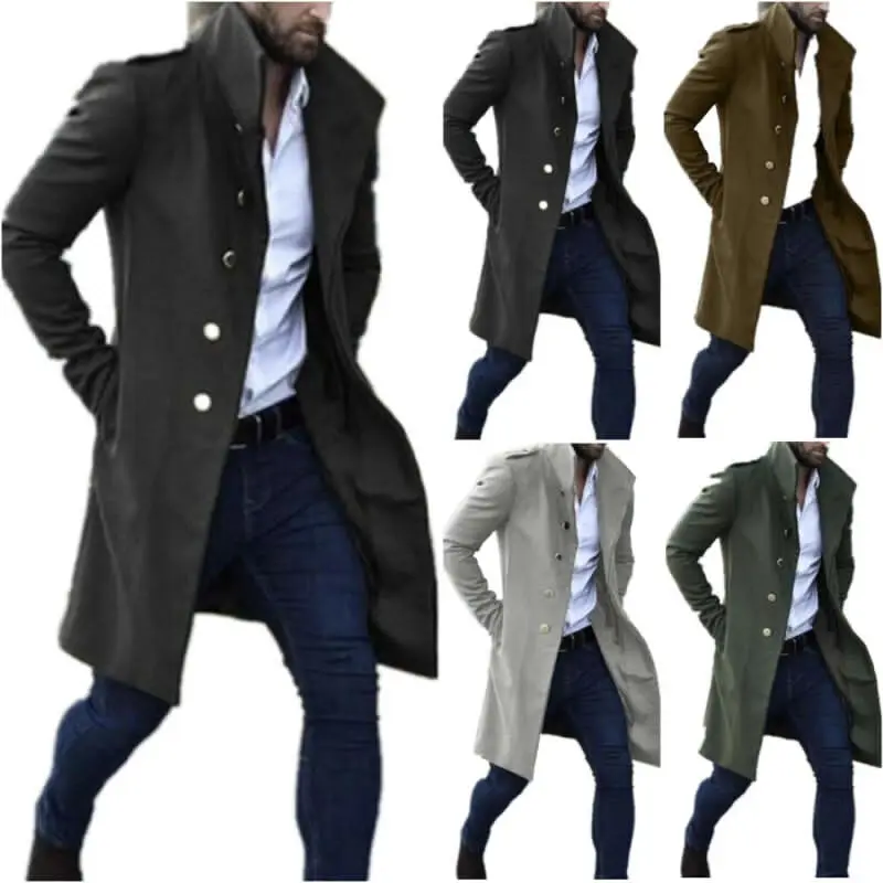 

Men Winter Trench Coat Long Sleeve Overcoat Formal Jacket Casual Warm Outwear