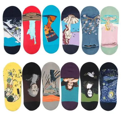 2019 Vintage Art Painting Short Socks Unisex Women Men Starry Night Artistic Streetwear Ankle unisex k2747 | Мужская одежда