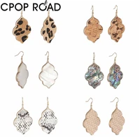 cpop trendy faux leather leopard earring for women gold abalone shell pendant drop earrrings fashion jewelry women accessories