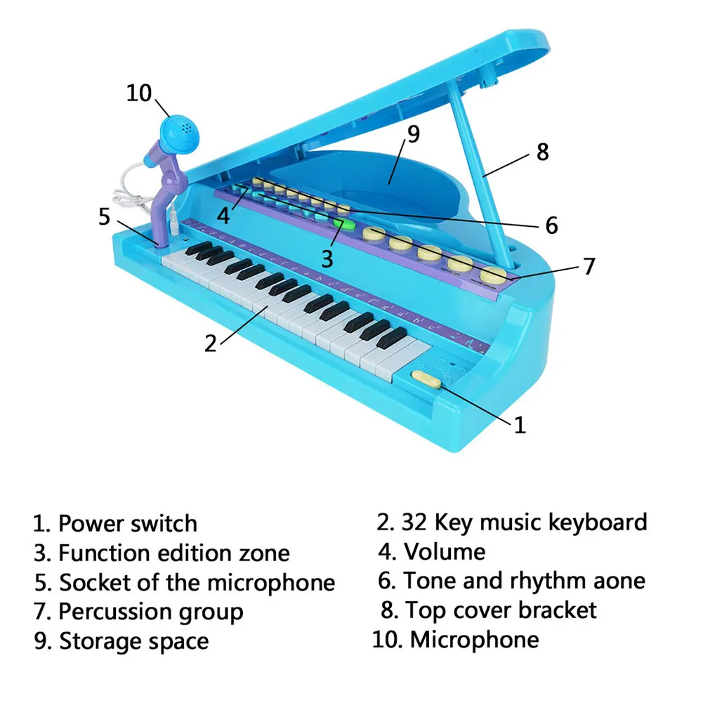 

Baby Kids Plastic 4-6 Year Old Mini Music Instrument 32 Keys Battery Powered Birthday Gift Toy Piano Home With Microphone