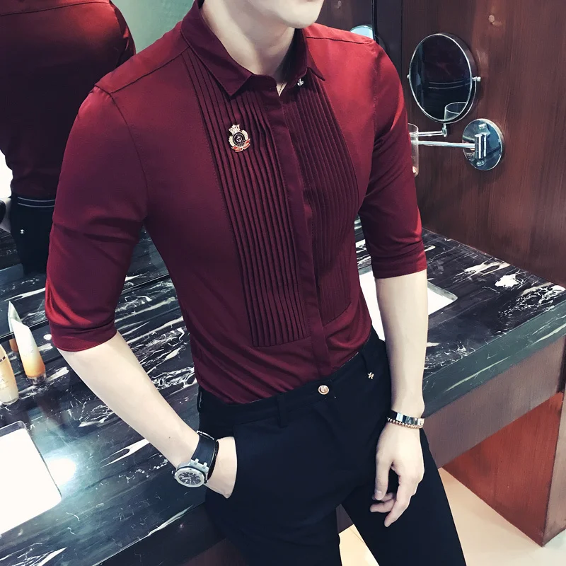 Мужские рубашки с коротким рукавом летняя мода Camisa Social Masculina приталенная Мужская