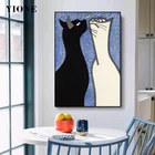 Картина на холсте с изображением двух кошек, мультяшная надменная черная белая котенка, животные, Настенная картина для детской комнаты, плакат для украшения дома