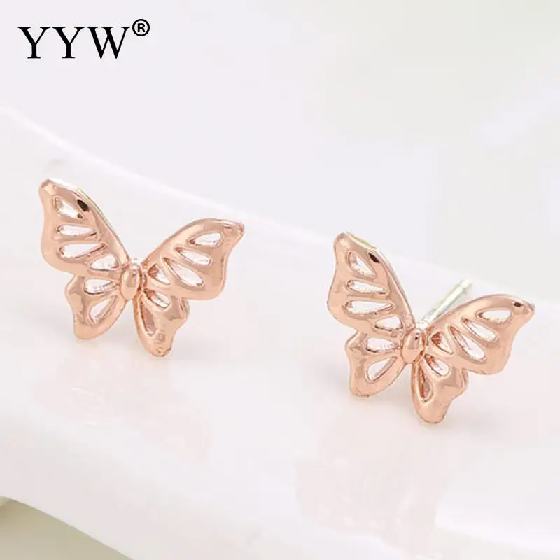 Золото/розовое золото для женщин полая бабочка серьги гвоздики Европейский