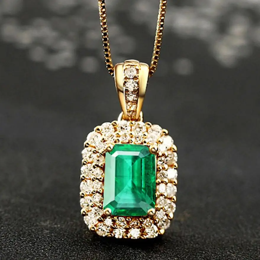 

Emerald gemstone green crystal pendant necklaces for women 18k gold color choker diamond luxury bijoux bague party jewelry gifts