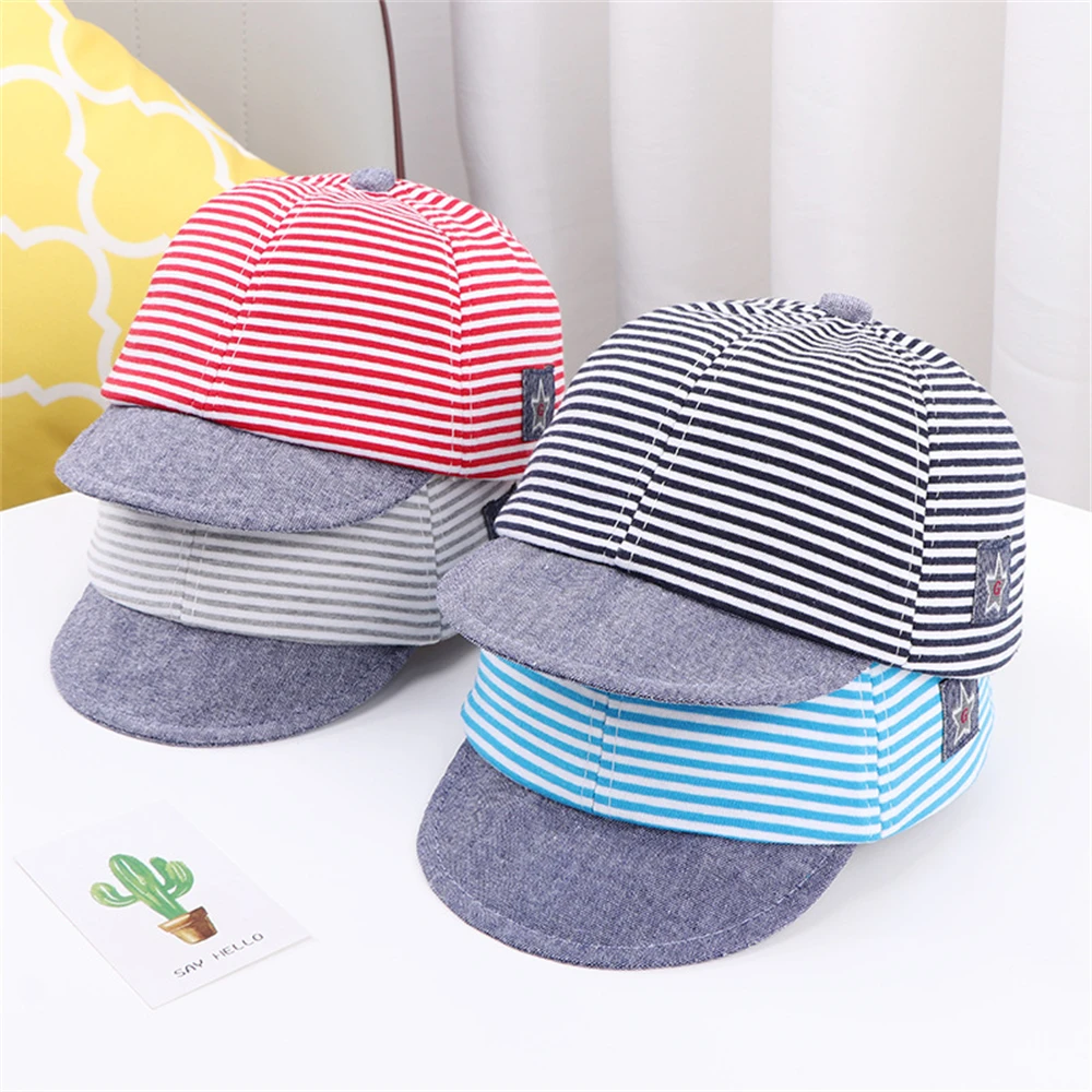 

Spring New Children's Hat Striped Cotton Baby Duck Tongue Hat Five-star Label Sun Visor Cap Kids Hats