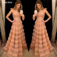 blush pink sleeveless prom dresses straps tulle ruffles pleats evening party gown floor length formal robe de soir%c3%a9e femme new