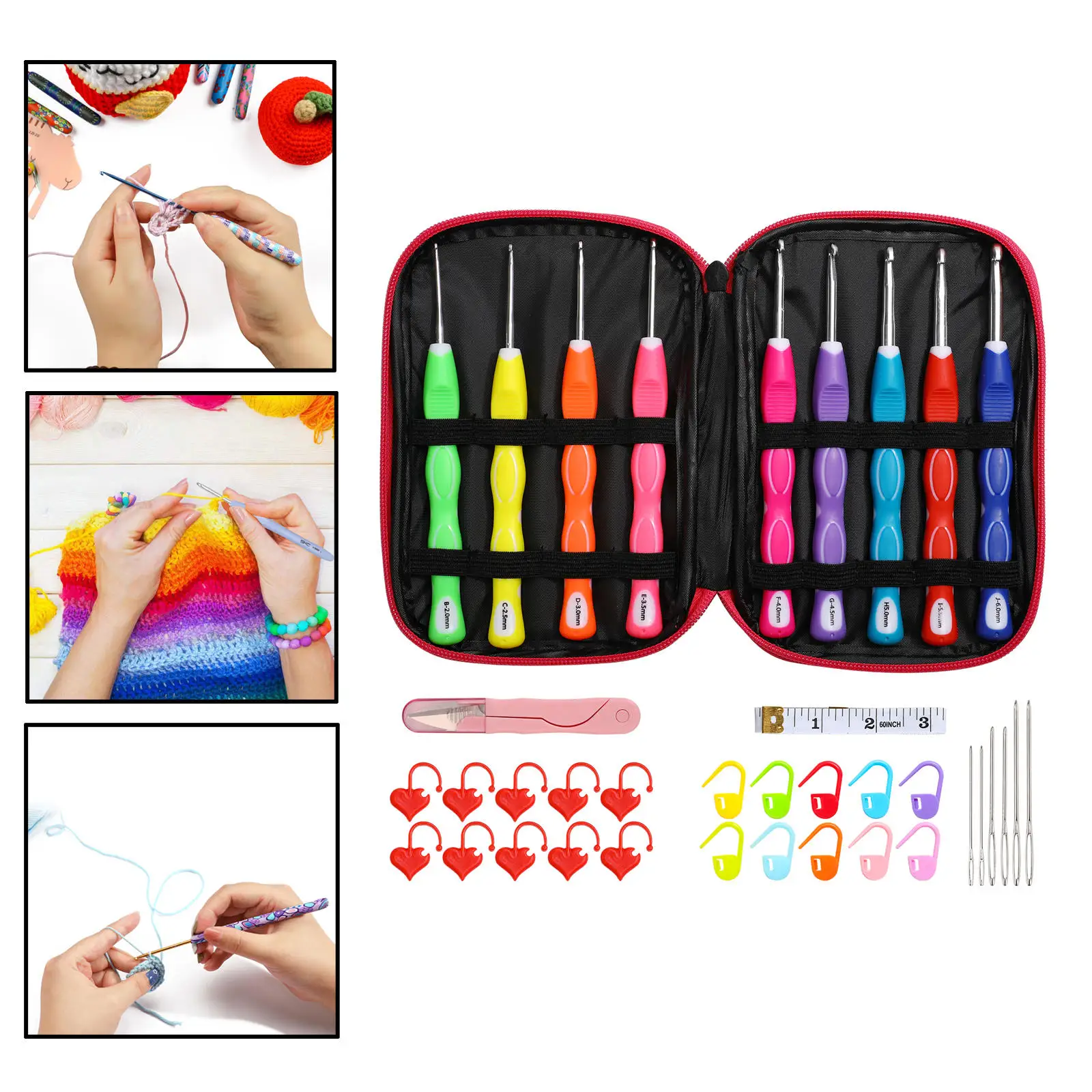 

Полный набор крючков для вязания, крючки для вязания, ножницы для вязания, держатели для стежков, набор швейных игл «сделай сам» с сумкой