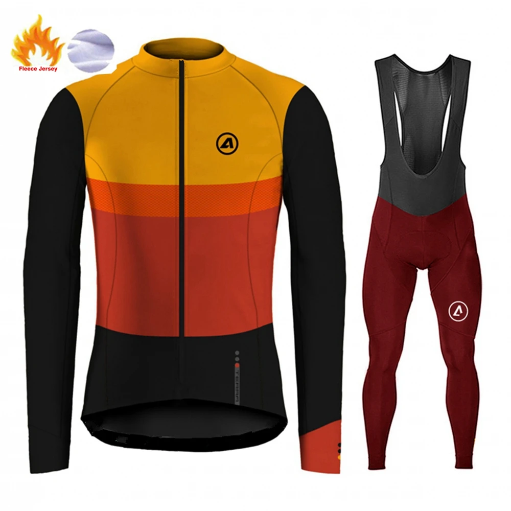 

2022 Winter Thermal Fleece Men Long Sleeve Cycling Jersey Bib Pants Uniform Set Outdoor Mtb Bike Top Suit Bicycle Clothing Shirt
