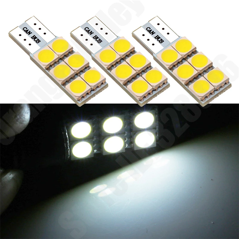 

10pcs High Quality T10 6 LED 5050 SMD Car Wedge License Plate Lights W5W 194 168 Clearance Lamps Interior Bulbs Wholesale DC12v