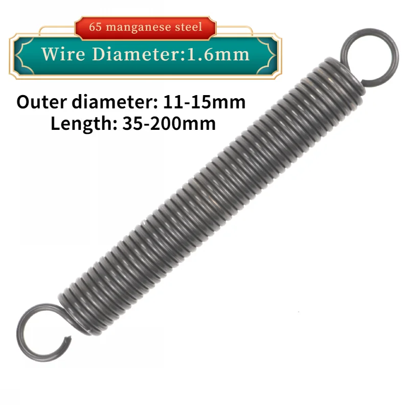 

10pcs Wire Diameter:1.6mm 65Mn Tension Spring Open Hook Pullback Spring with Hook Tension Spring Length:35-200mm