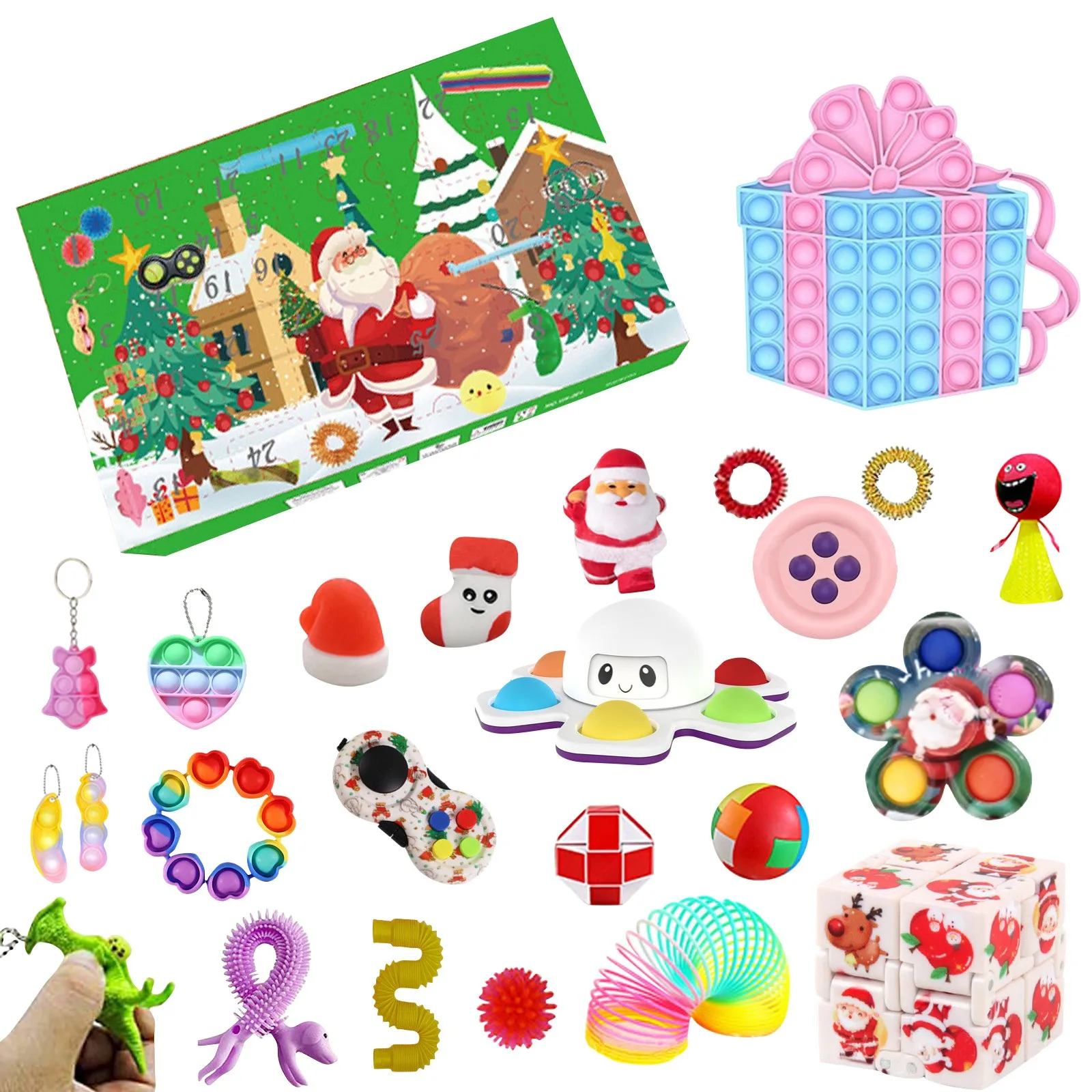 

24 фиджет-календарь с адвентом, Рождественский обратный отсчет, фотосюрприз, набор игрушек для снятия стресса, сжимаемые подарочные пузырьк...