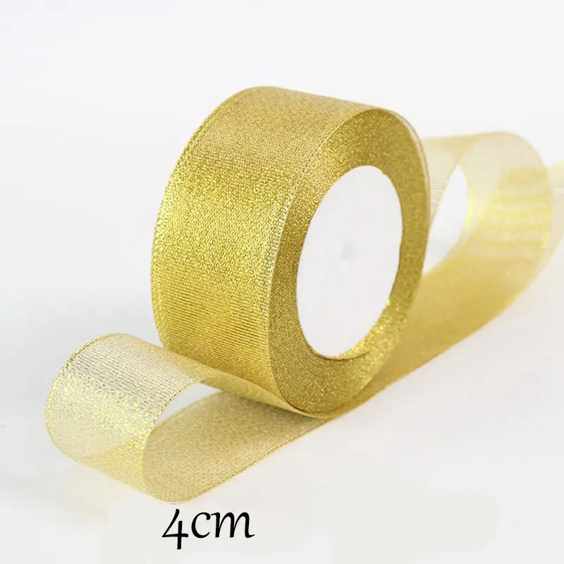 width 4cm 25 ярдов/рулон Золото Серебро шелковая атласная лента для рукоделия Свадебные Декоративные DIY органзы ленты лук Рождественский подарок поставки - Цвет: width 4cm