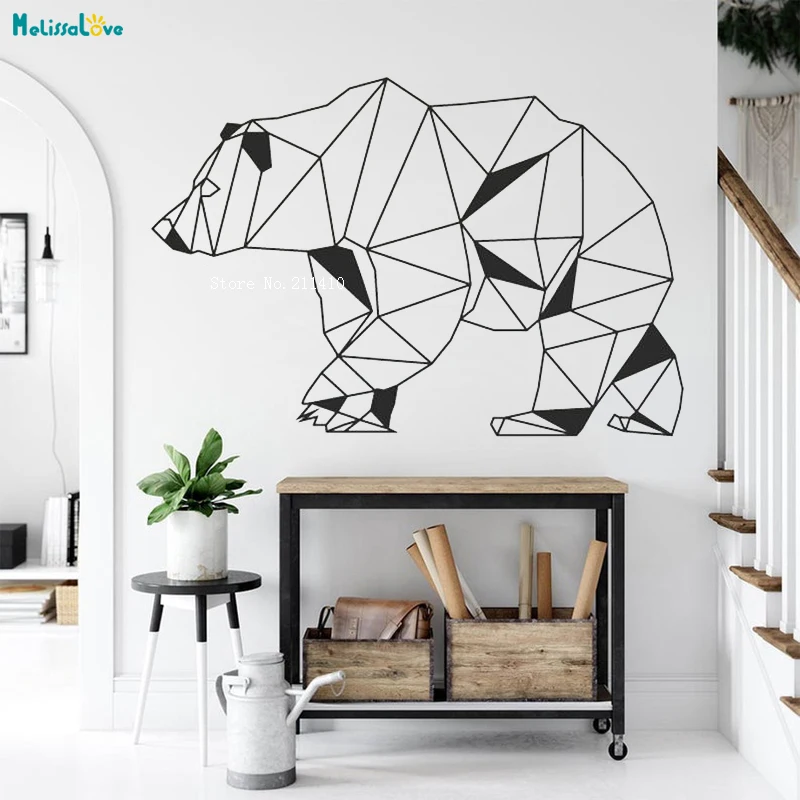 

Зеркальный медведь геометрические виниловые наклейки на стену наклейки крутые художественные фрески домашний декор контуры съемный новый...