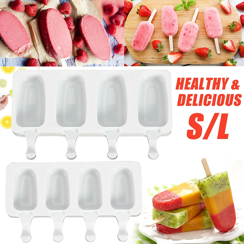 

Popsicle Silicone Mold Homemade Ice Cream Fruit Juice Pop Maker 4/8 Cavity Mould with Wooden Sticks for DIY Dessert Making