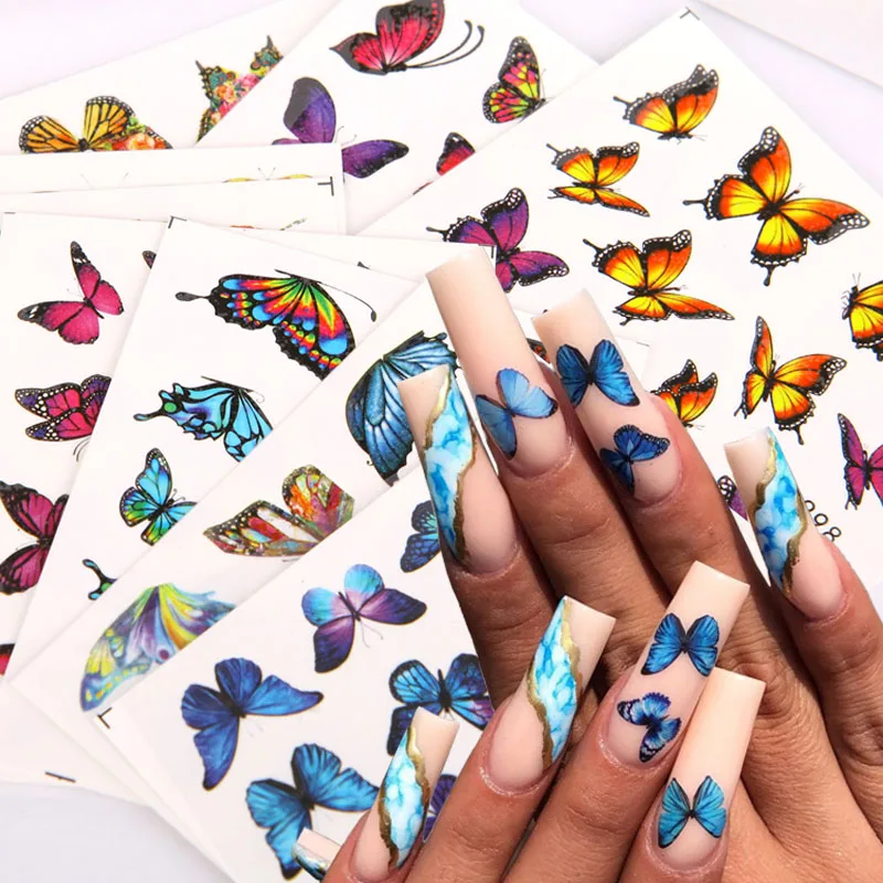 

30pcs Flower 3D Nail Stickers Adhesive Sliders Water Transfer Decals Colorful Butterfly Nails Art Decorations Manicure Wraps