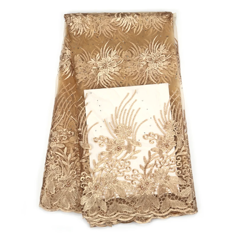 Тюль с золотыми бусинами кружевная ткань Высококачественная африканская