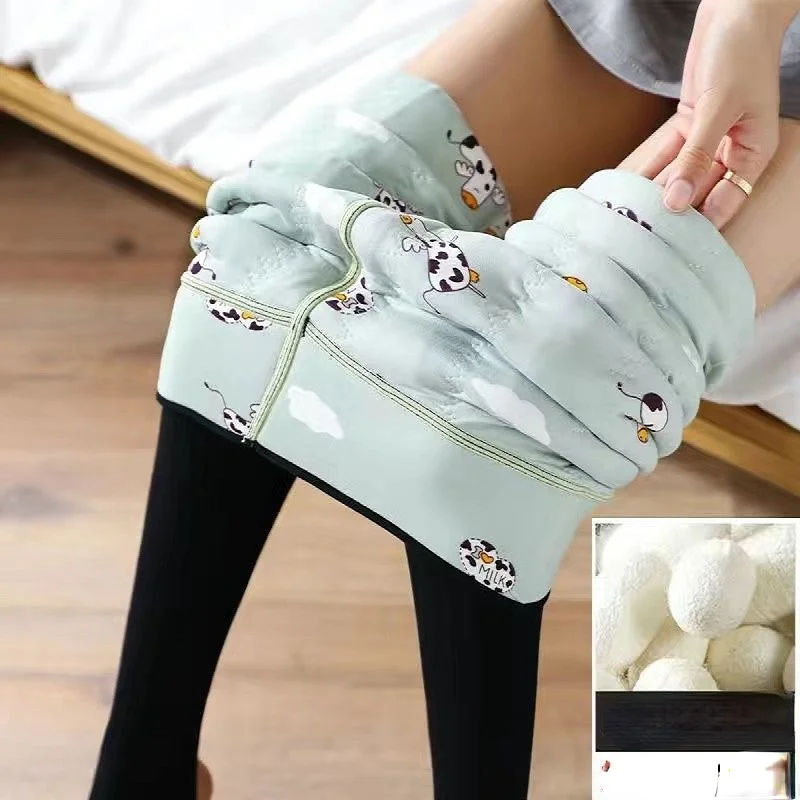 Autumn Winter Middle Age Women  Thick Velvet Leggings Female Mom High Elastic Print Flower Trouser Warm Pants Y175