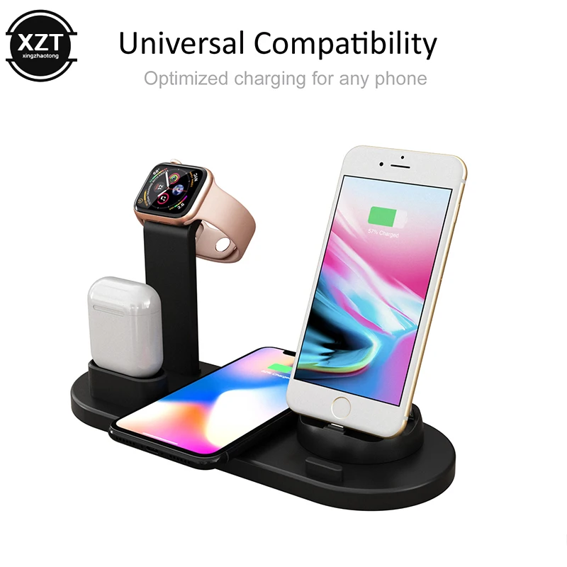Беспроводная зарядная док станция для iPhone XS MAX XR 8 быстрая зарядка Samsung 4 в 1 Airpods 2019