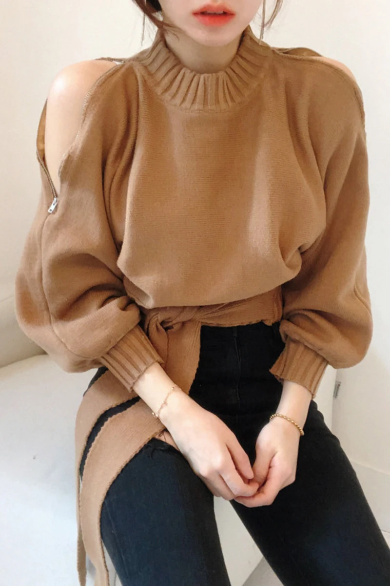 

winter clothes women 2020 pullover korean clothes fashion kint top elegant lantern sleeve off shoulder sweater woman sweaters
