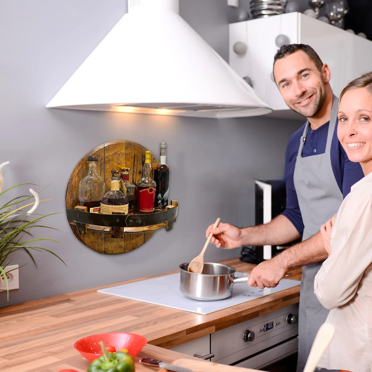 Винтажный деревянный держатель для винных бутылок бара круглая полка настенный