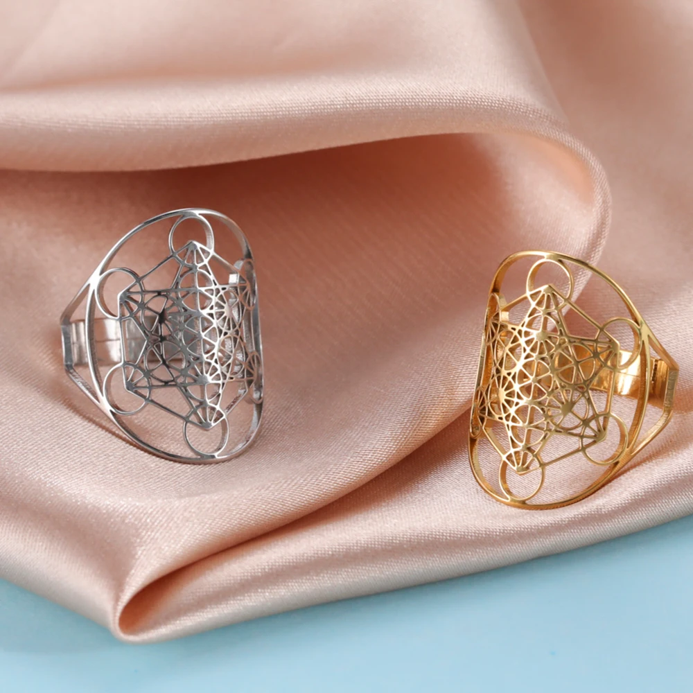 Геометрическое кольцо с ангелом арчанель Метатрон из нержавеющей стали