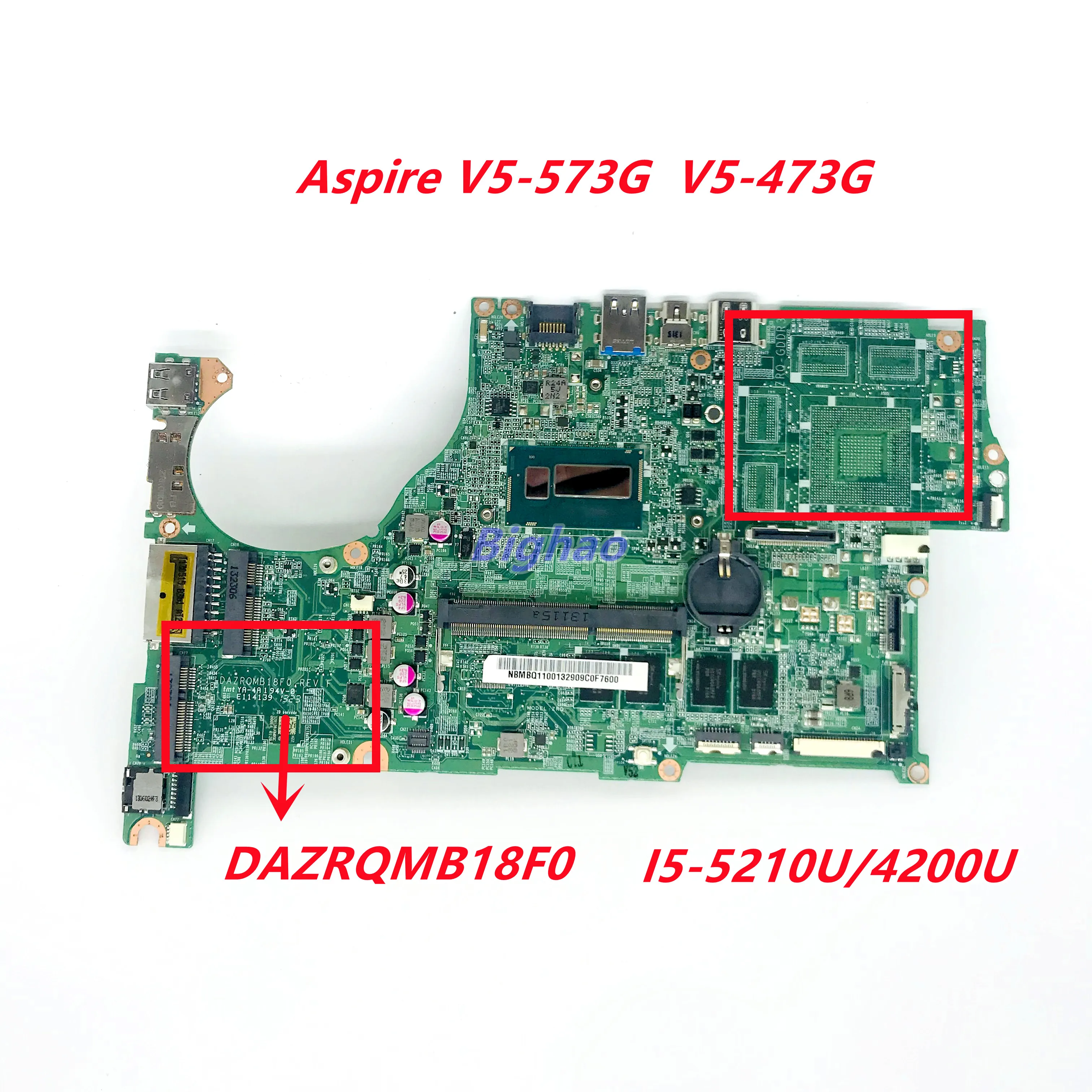 

For Acer Aspire V5-573G V5-573 V5-473G V5-473 motherboard DAZRQMB18F0 with I5-4200U/4210U DDR3L 4G RAM fully tested