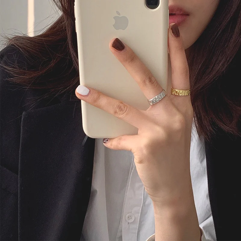 Серебряный цвет смятое Оловянное фольгированное текстурное кольцо Женское