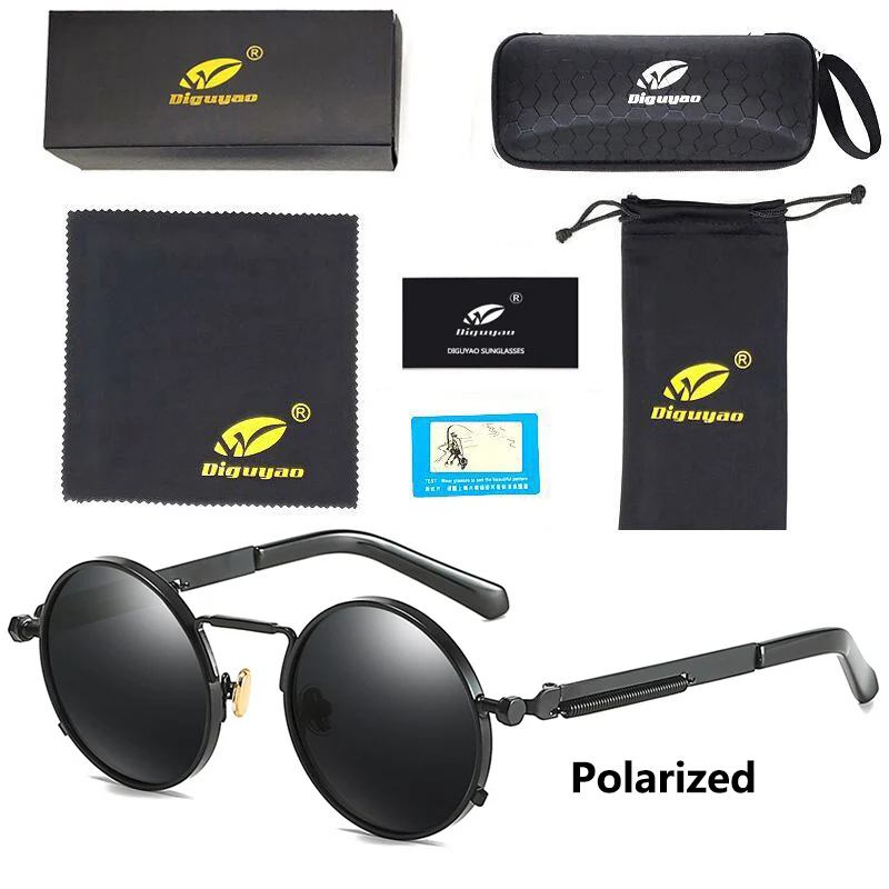Oculos de sol feminino женские красные очки круглые стимпанк металлические пружины Поляризованные солнечные ретро-очки мужские uv400 Высокое качество - Цвет линз: C-01 Polarized