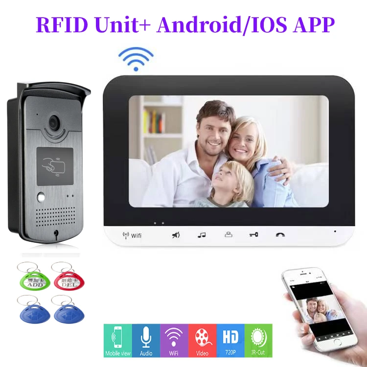 

Finerprint RFID Password App Remote Unlock Video Door Phone 7 Inch Monitor Wireless WIFI Video Doorbell Intercom IR Camera Kit
