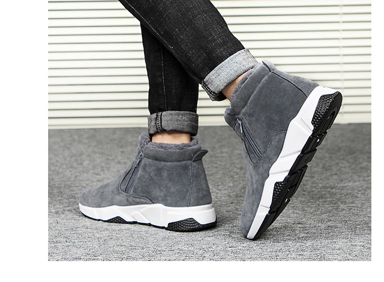 Зимние мужские зимние ботинки из коровьей замши; модные кроссовки; теплые зимние сапоги; водонепроницаемые сапоги мужские короткие ботинки; модные ботинки из флока с резиновым мехом