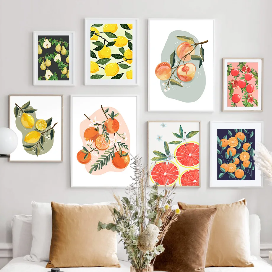 

Fruit Orange Lemonade Peach Pomegranate Wall Art Canvas Painting Nordic Posters And Prints Wall Pictures For Living Room Decor