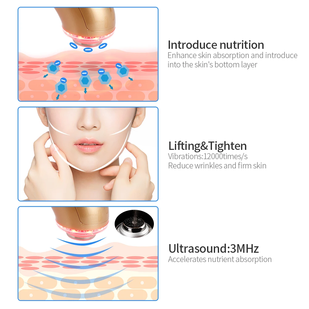 5 в 1 ультразвуковой микротоковый ионный светодиодный фотон электропорации