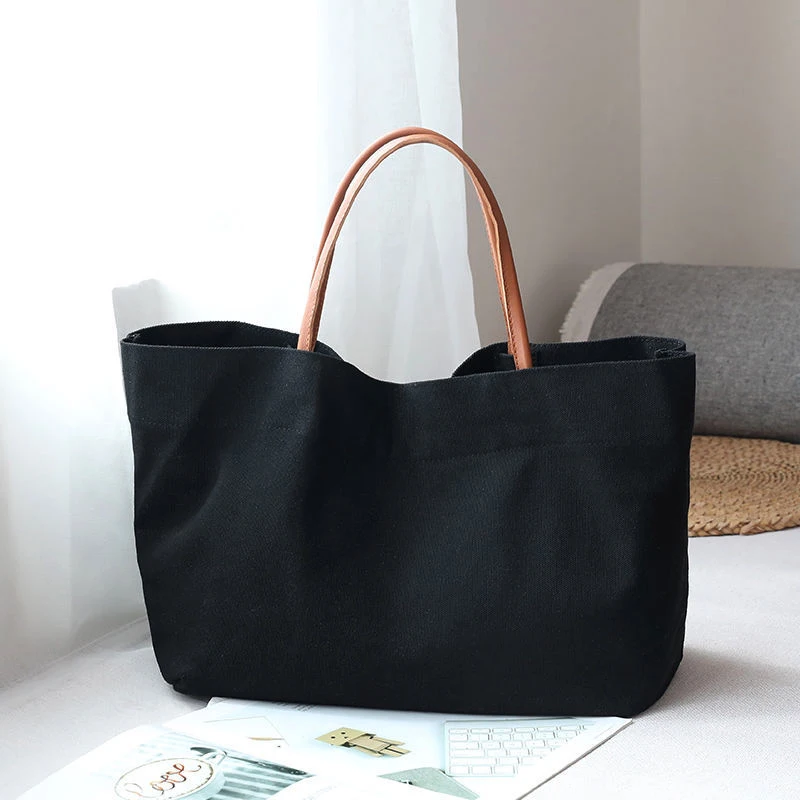 

Canvas Tote Bags for Women Shopper Bags 2021 Fashion Casual Large Capacity Solid Color Korean Minimalist Style Designer Handbags