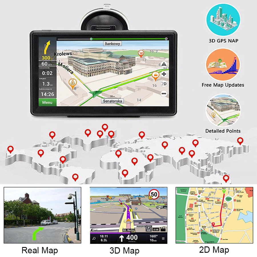 Gps навигатор 7 дюймов Автомобильный gps навигатор MTK 800 МГц ОЗУ 256 м ПЗУ 8G HD 800*480 навигационная система новые карты Поддержка Прямая поставка