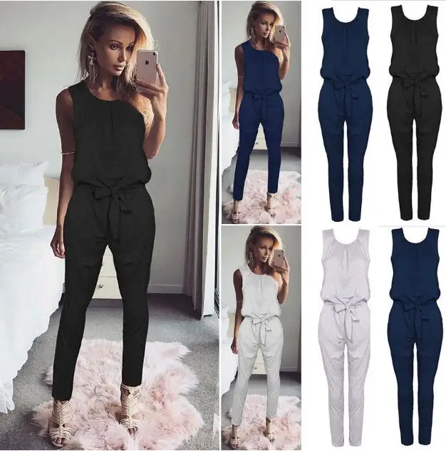 Sleeveless Lace-up New  Jumpsuit Sexy Long Solid Playsuit Women Casual Jumpsuits Female Overalls for Womn
